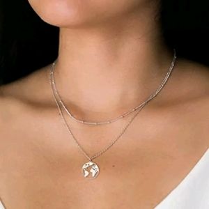 World Map Globe Necklace Gold PlatedStainlessSteel